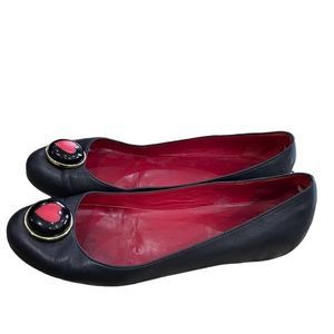 Love Moschino Black Leather Heart ballet flats Size 7